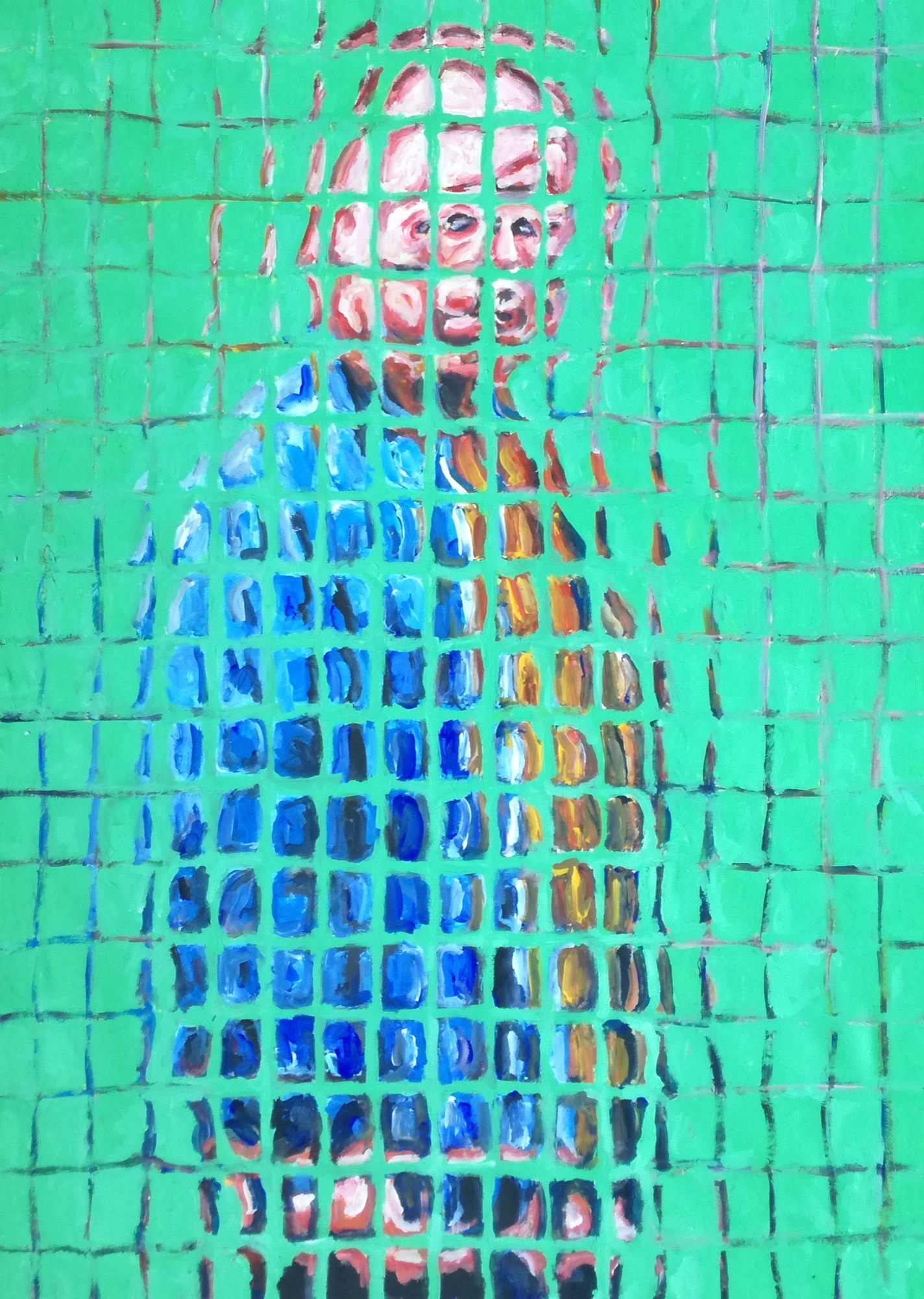 Uomo in giacca blu su sfondo verde